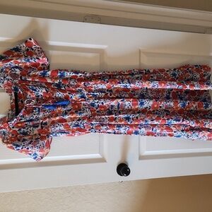 Karyn Seo Floral Midi Dress - Red, Blue, White